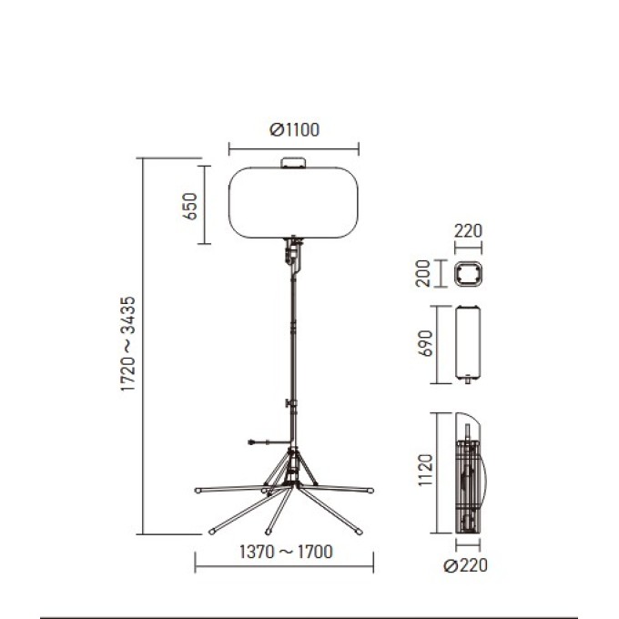 Turn de lumina pentru santiere 800W - 110.000 lumeni – 3,4 m inaltime